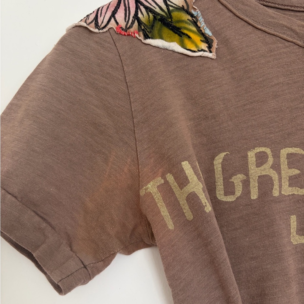 Brown Graphic Tee with Floral Design - Picture 2 of 6